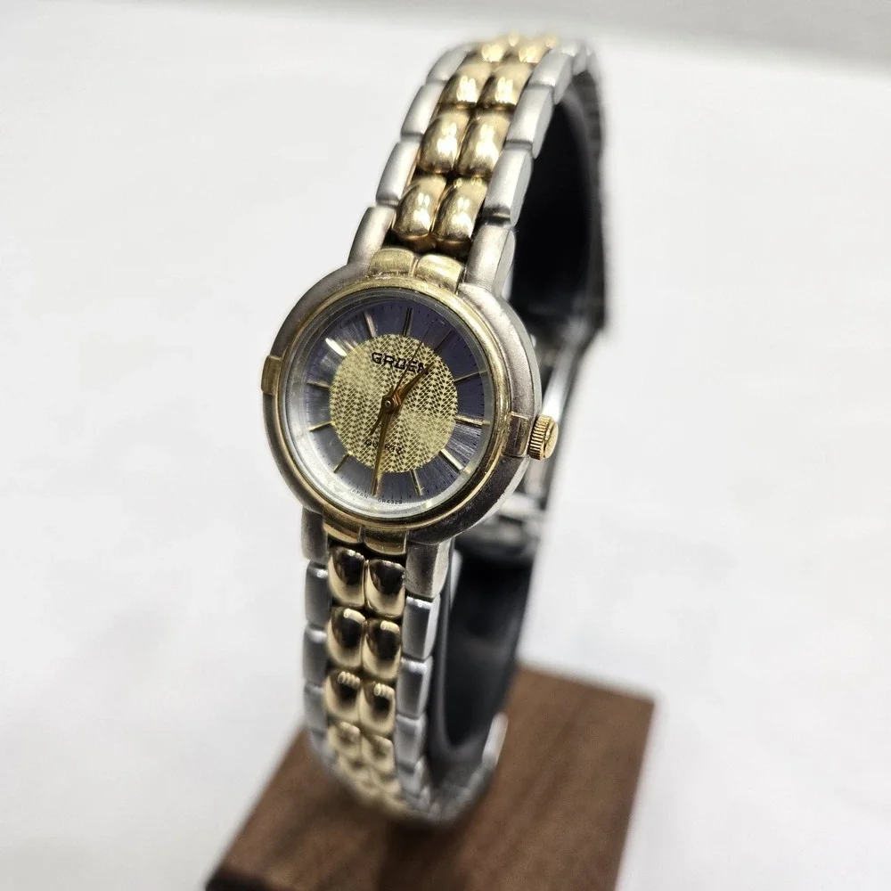 Vtg GRUEN Ladies Bracelet Quartz Cocktail Watch Two-Tone - For Parts/Repair